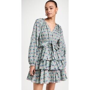NWT Marea Grace Mini Dress Long‎ Sleeve Tiered Ruffle Floral Print Green